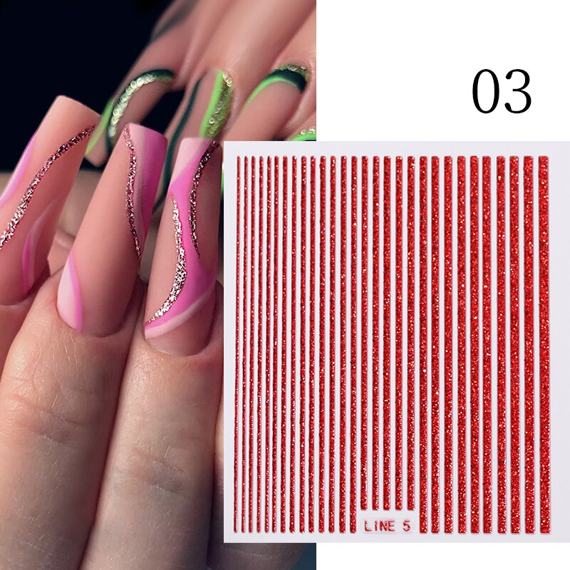 3D Lines Nail Stickers Metal Stripe Letters Decals Curve