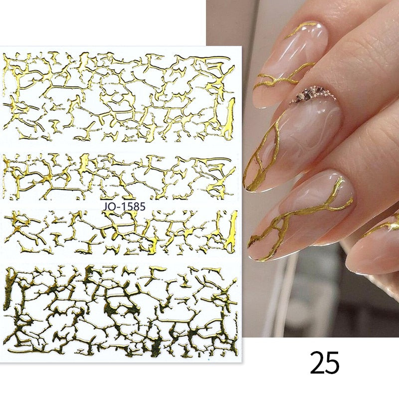 3D Lines Nail Stickers Metal Stripe Letters Decals Curve