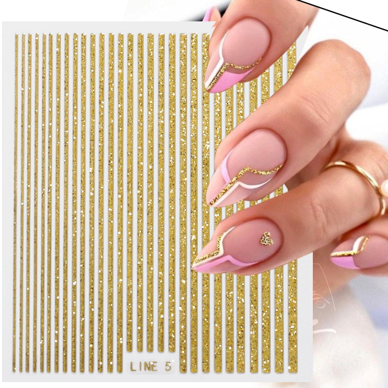 3D Lines Nail Stickers Metal Stripe Letters Decals Curve