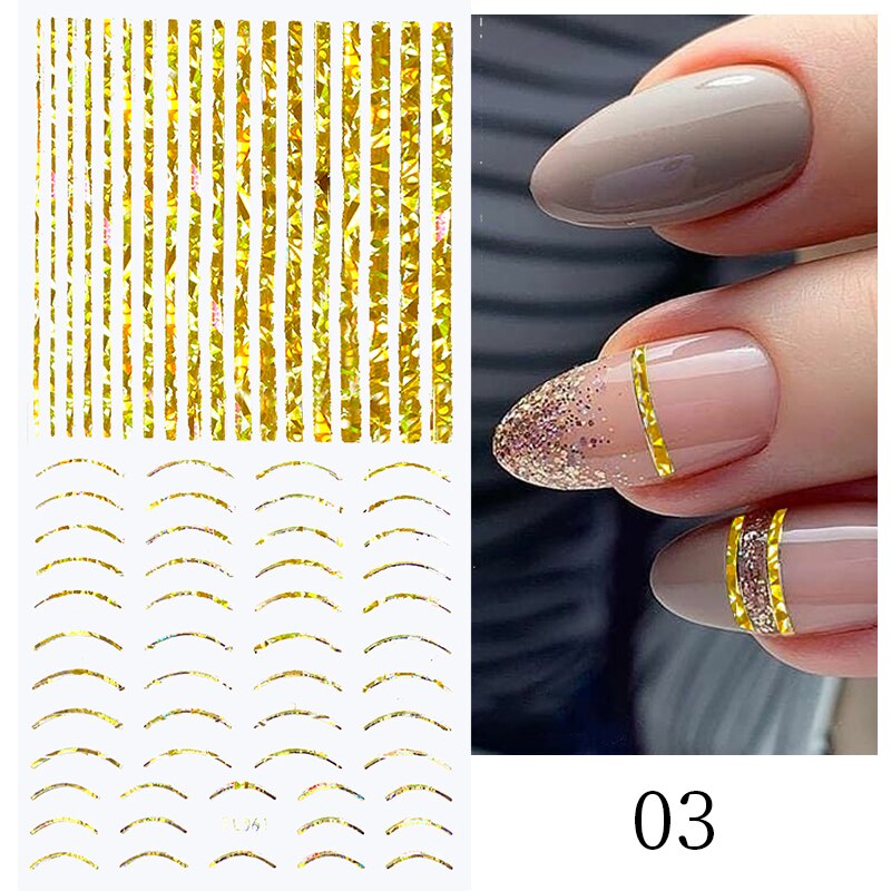 3D Lines Nail Stickers Metal Stripe Letters Decals Curve