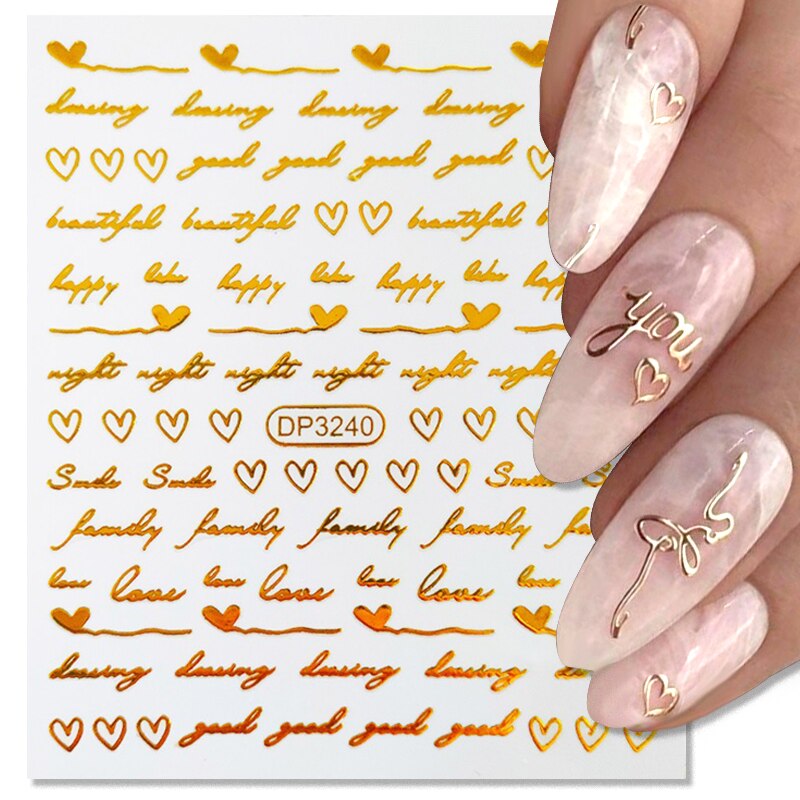 3D Lines Nail Stickers Metal Stripe Letters Decals Curve