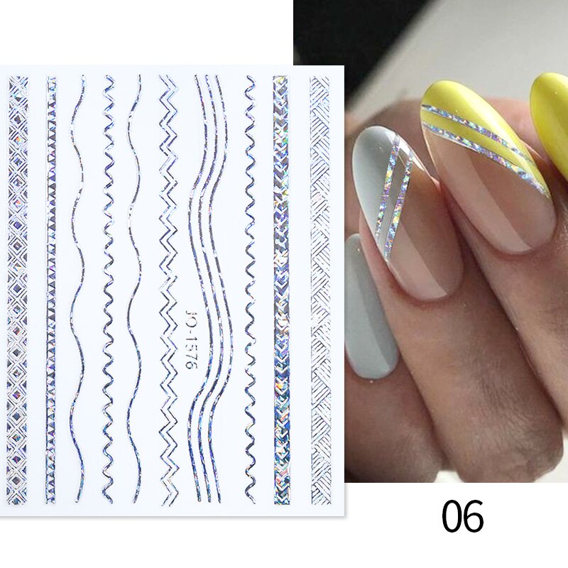 3D Lines Nail Stickers Metal Stripe Letters Decals Curve