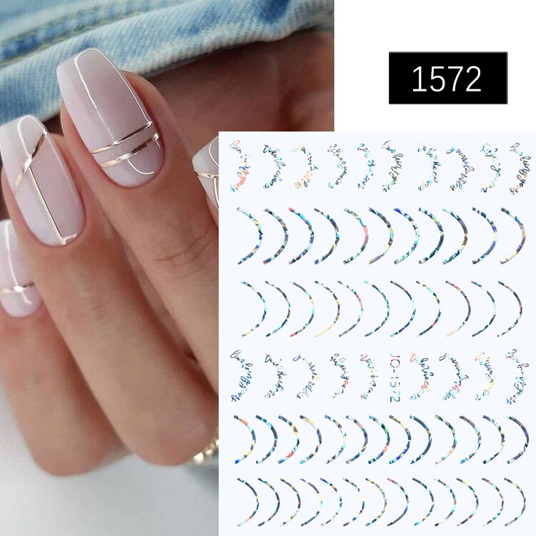 3D Lines Nail Stickers Metal Stripe Letters Decals Curve