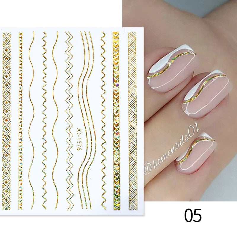 3D Lines Nail Stickers Metal Stripe Letters Decals Curve