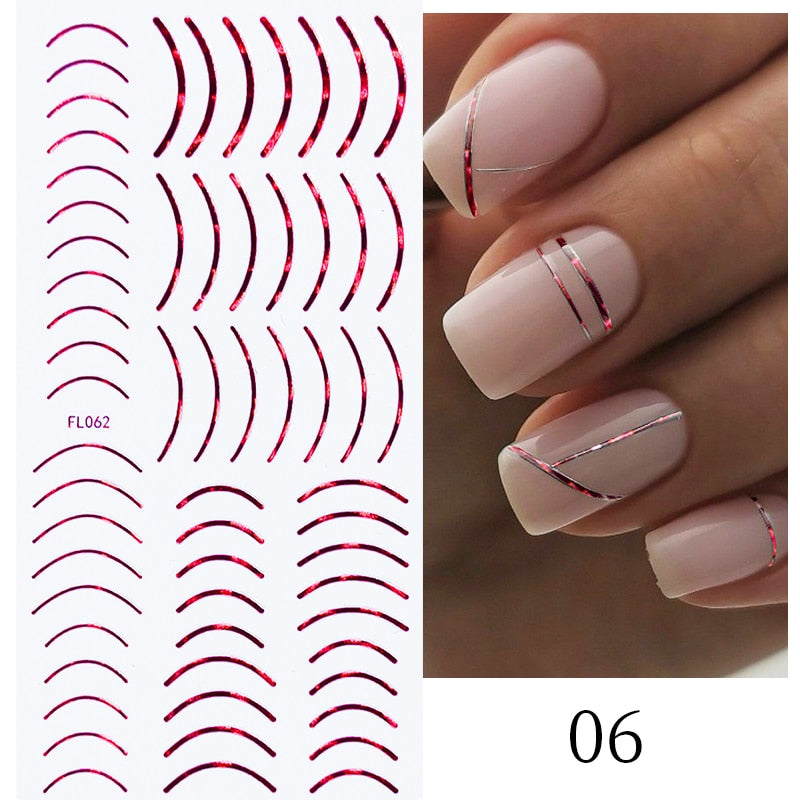 3D Lines Nail Stickers Metal Stripe Letters Decals Curve