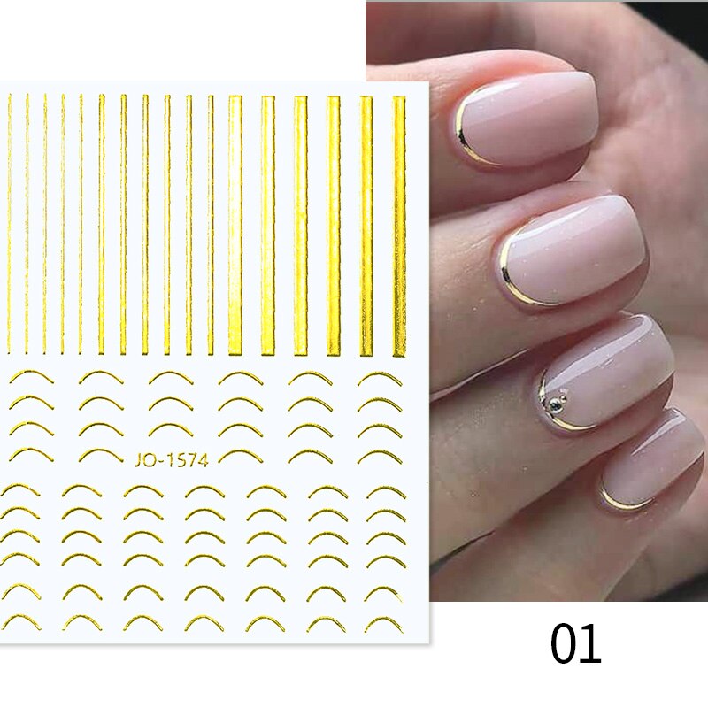 3D Lines Nail Stickers Metal Stripe Letters Decals Curve