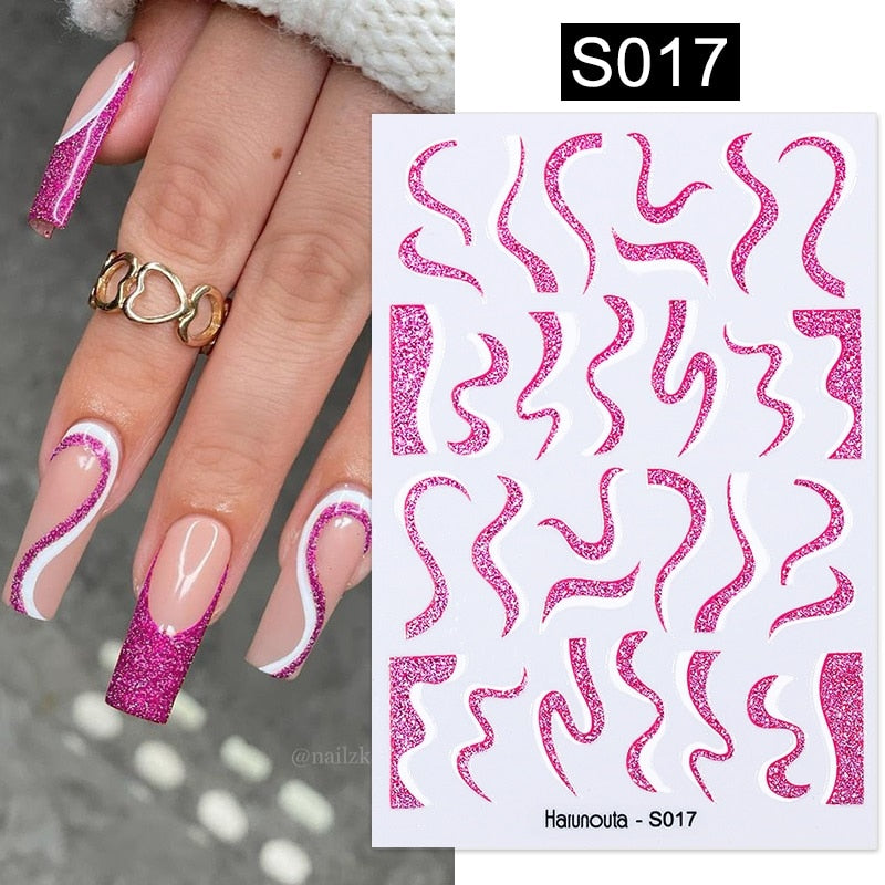 3D Lines Nail Stickers Metal Stripe Letters Decals Curve