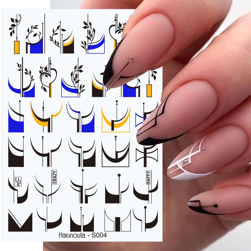 3D Lines Nail Stickers Metal Stripe Letters Decals Curve