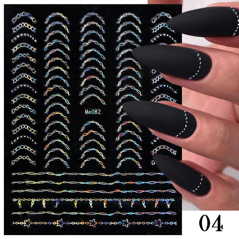 3D Lines Nail Stickers Metal Stripe Letters Decals Curve