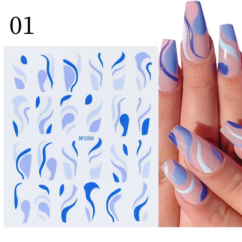 3D Lines Nail Stickers Metal Stripe Letters Decals Curve