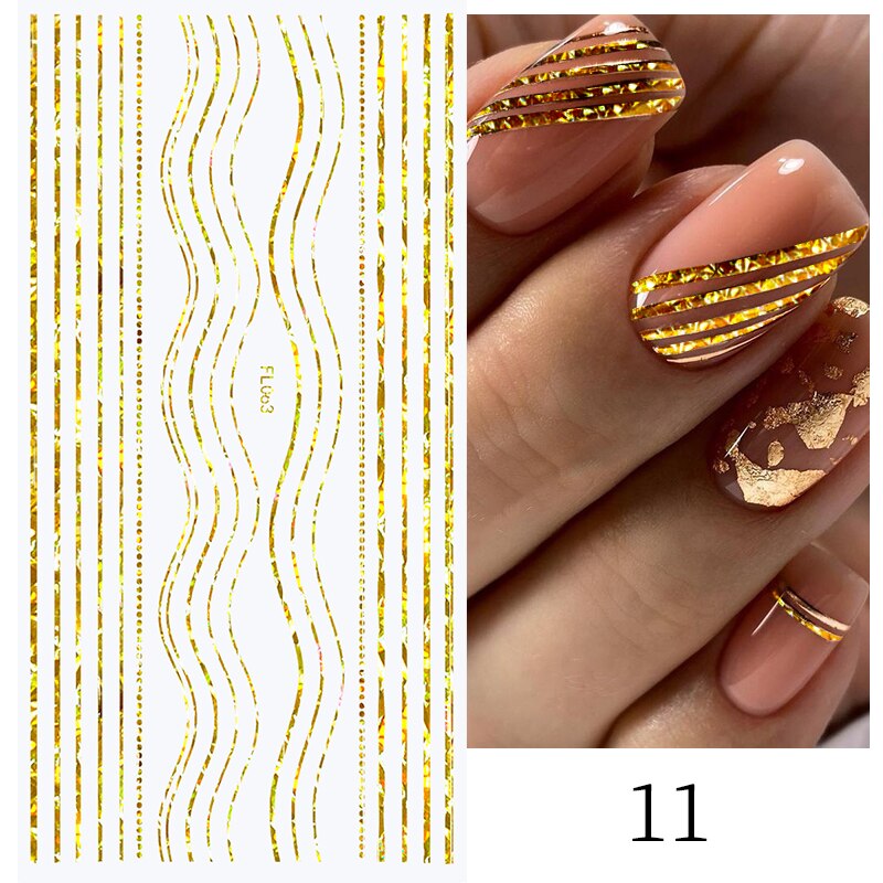 3D Lines Nail Stickers Metal Stripe Letters Decals Curve