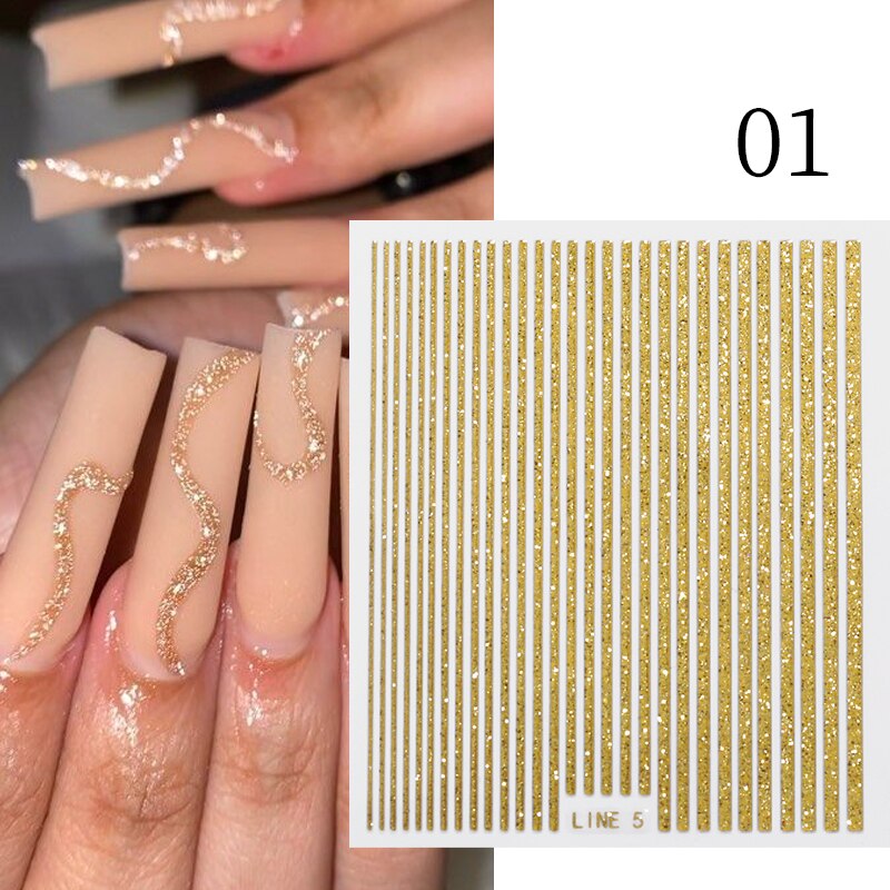 3D Lines Nail Stickers Metal Stripe Letters Decals Curve