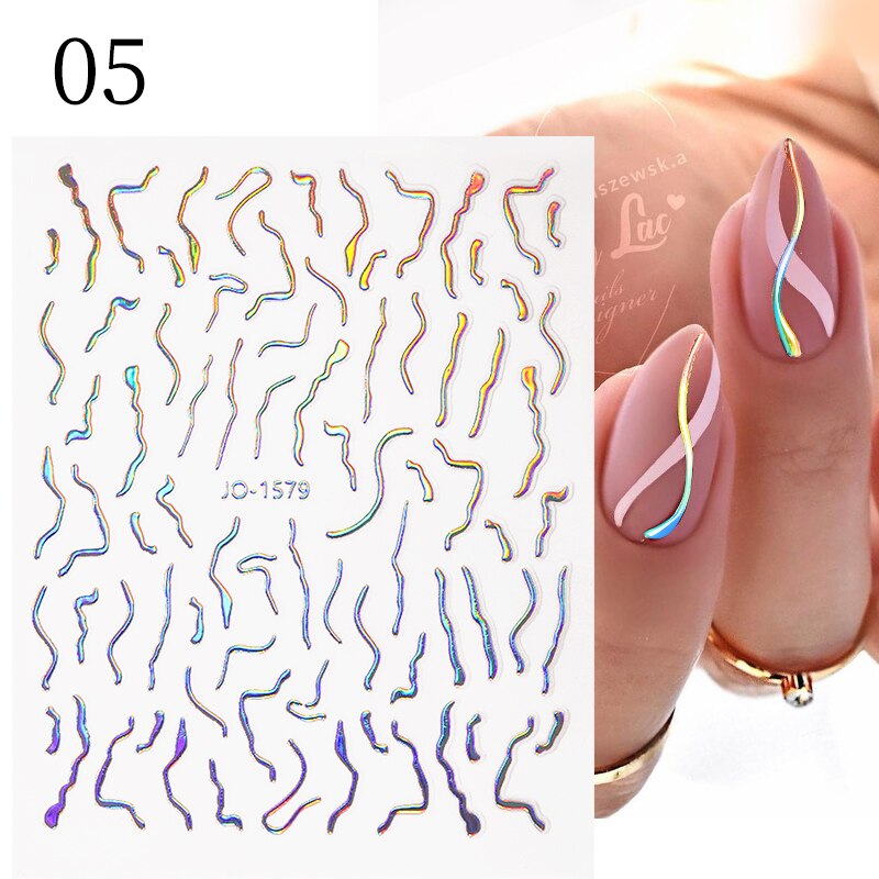 3D Lines Nail Stickers Metal Stripe Letters Decals Curve