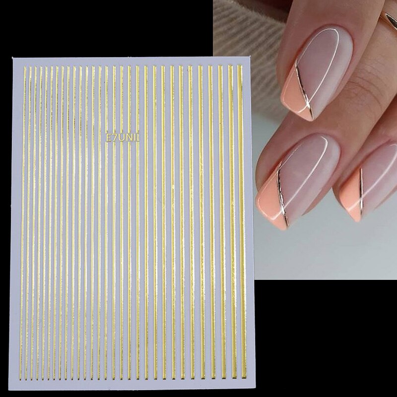 3D Lines Nail Stickers Metal Stripe Letters Decals Curve