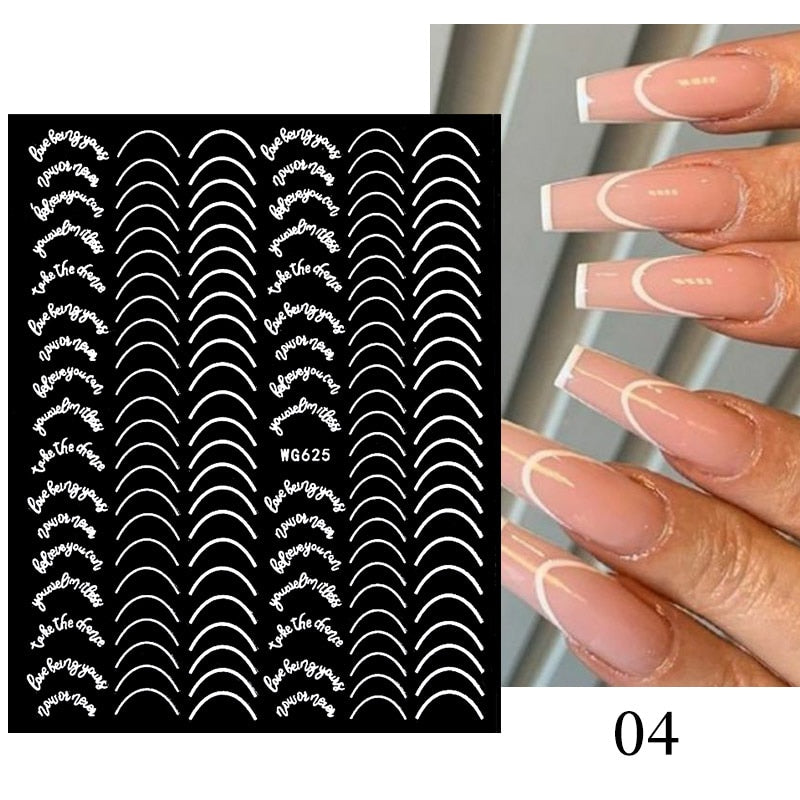 3D Lines Nail Stickers Metal Stripe Letters Decals Curve