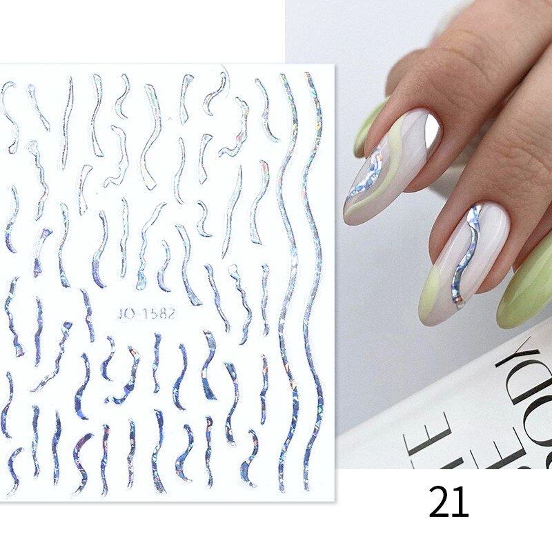 3D Lines Nail Stickers Metal Stripe Letters Decals Curve