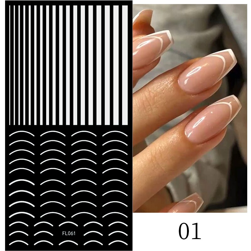 3D Lines Nail Stickers Metal Stripe Letters Decals Curve