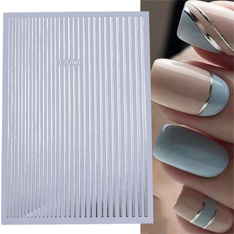 3D Lines Nail Stickers Metal Stripe Letters Decals Curve