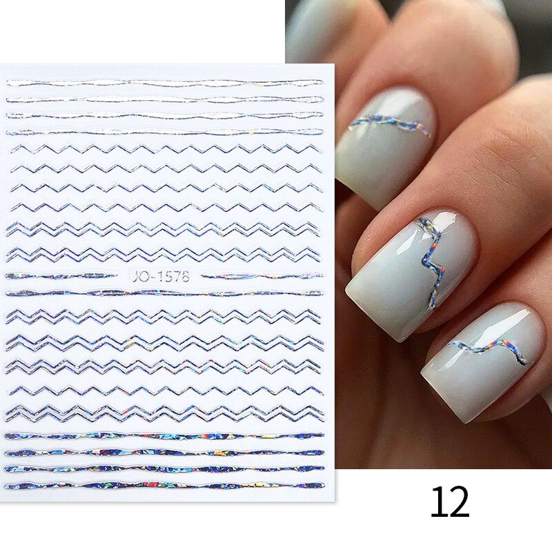 3D Lines Nail Stickers Metal Stripe Letters Decals Curve