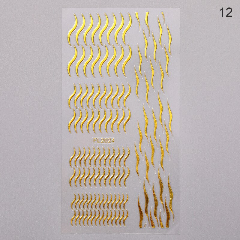 3D Lines Nail Stickers Metal Stripe Letters Decals Curve