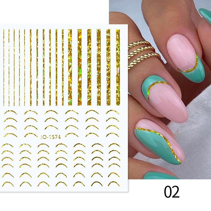 3D Lines Nail Stickers Metal Stripe Letters Decals Curve