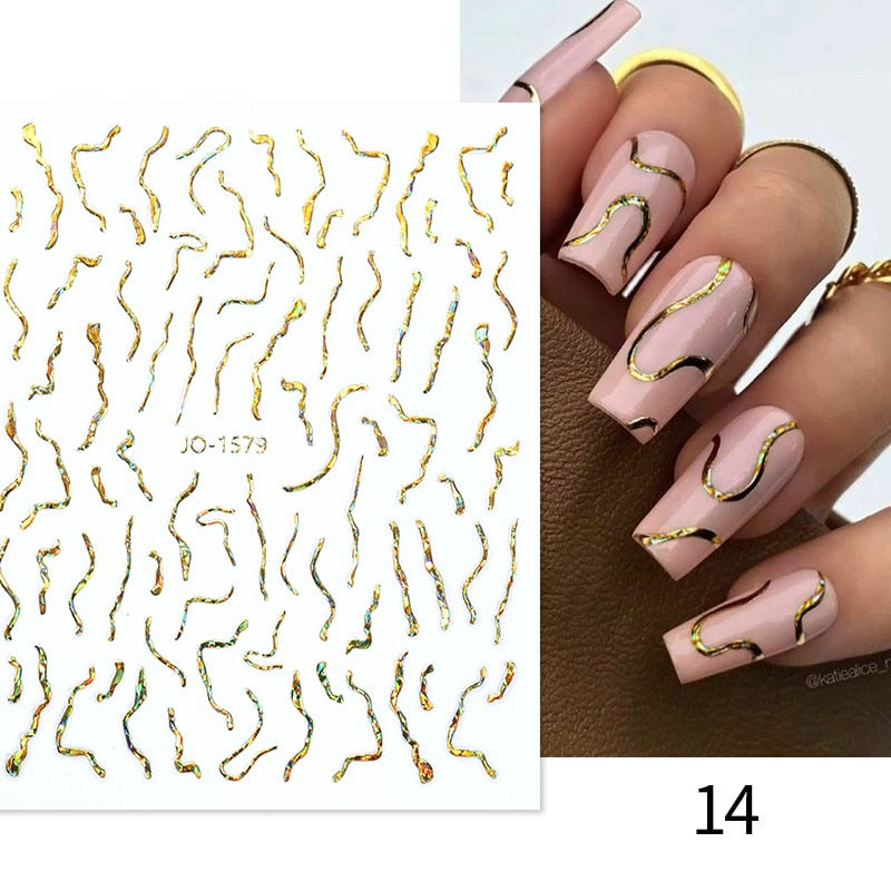 3D Lines Nail Stickers Metal Stripe Letters Decals Curve