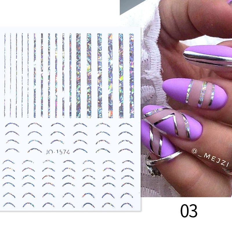 3D Lines Nail Stickers Metal Stripe Letters Decals Curve