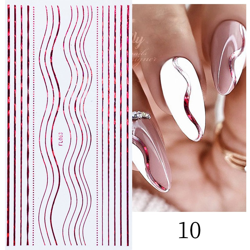 3D Lines Nail Stickers Metal Stripe Letters Decals Curve