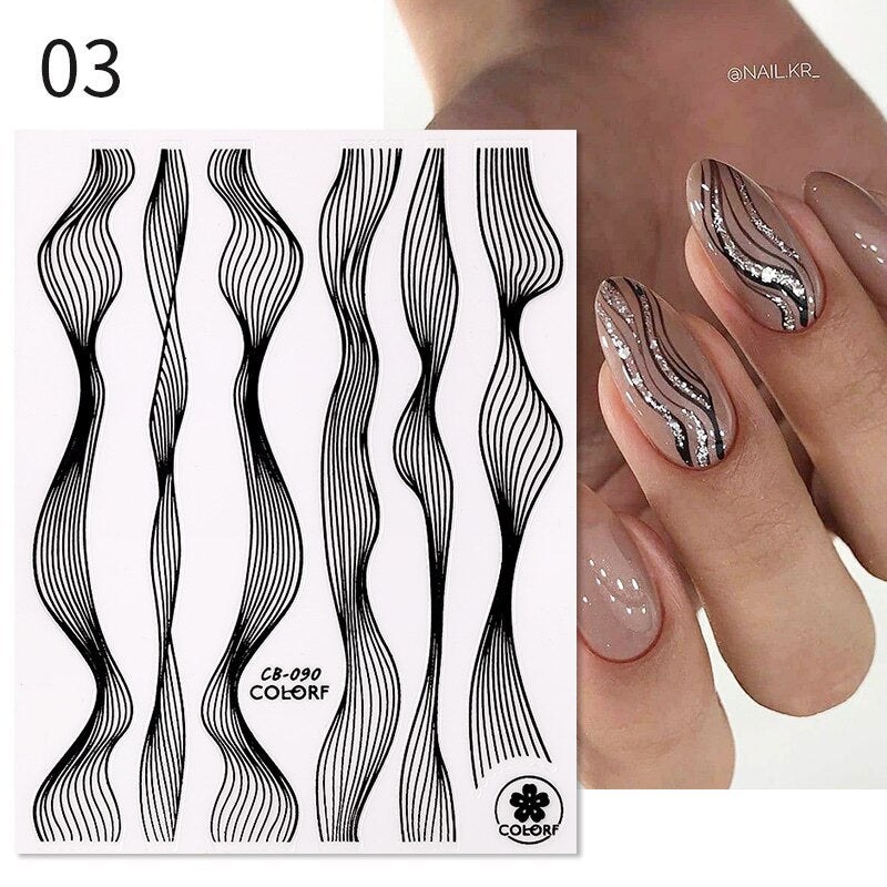 3D Lines Nail Stickers Metal Stripe Letters Decals Curve