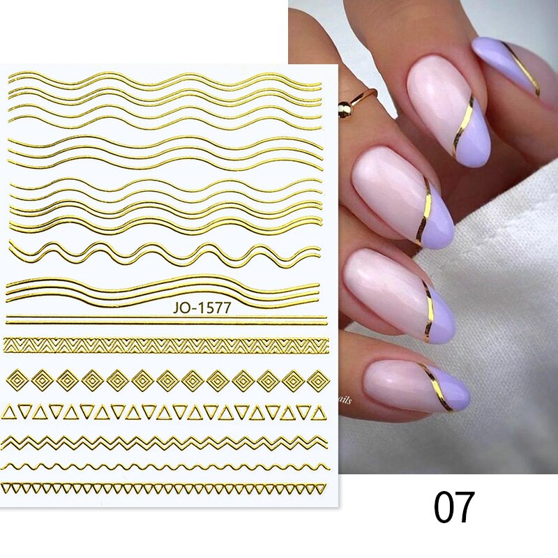 3D Lines Nail Stickers Metal Stripe Letters Decals Curve