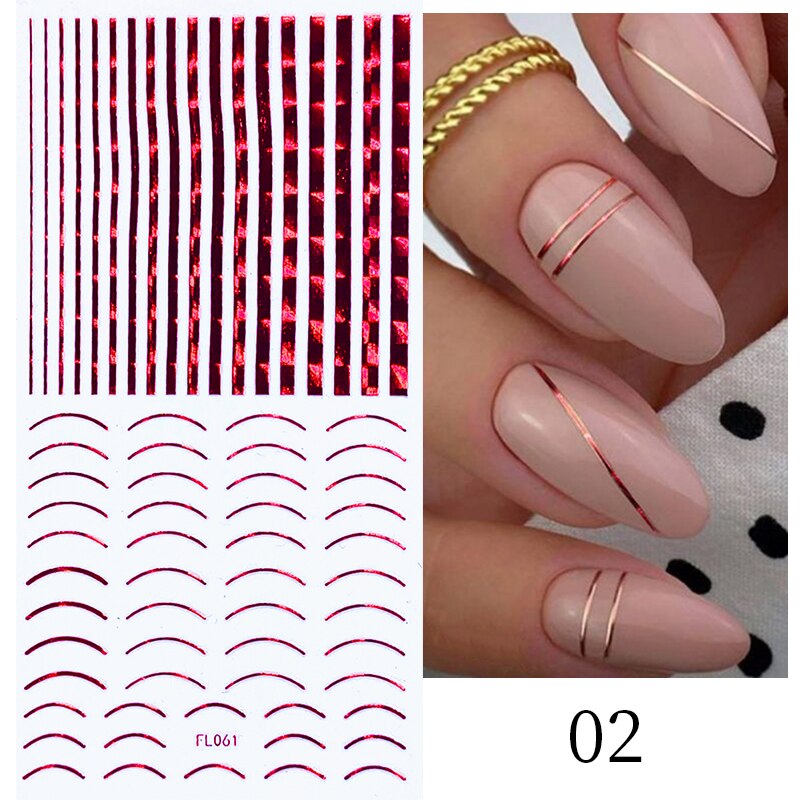 3D Lines Nail Stickers Metal Stripe Letters Decals Curve