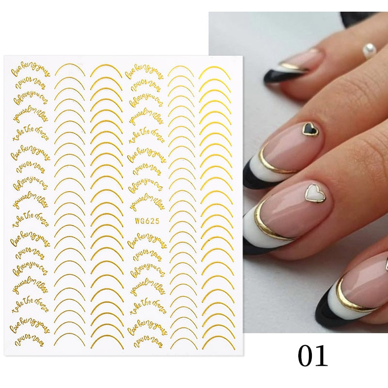 3D Lines Nail Stickers Metal Stripe Letters Decals Curve