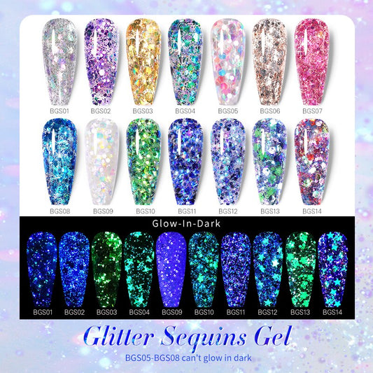 Glitter Sequins Gel Nail Polish Glow In The Dark Shining