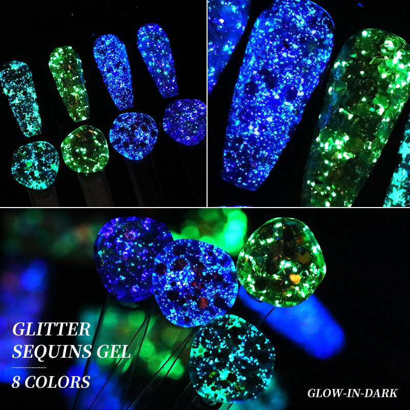 Glitter Sequins Gel Nail Polish Glow In The Dark Shining