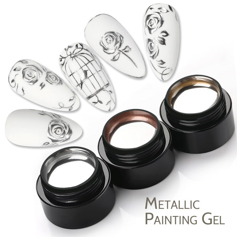 Metallic Gel Nail Polish Flower Painting Carving Gel