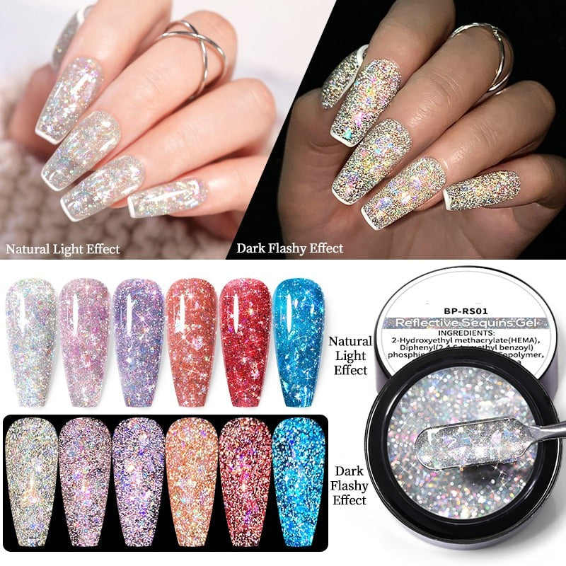 Reflective Glitter Sequins Gel Nail Polish Spaking