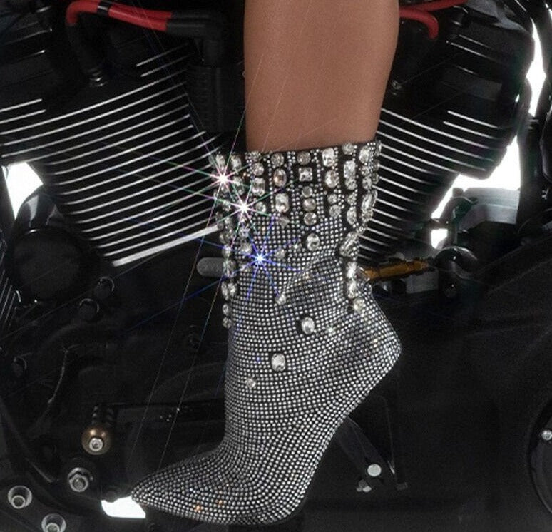 Women Bling Bling Rhinestone Ankle Boots Crystal Stiletto