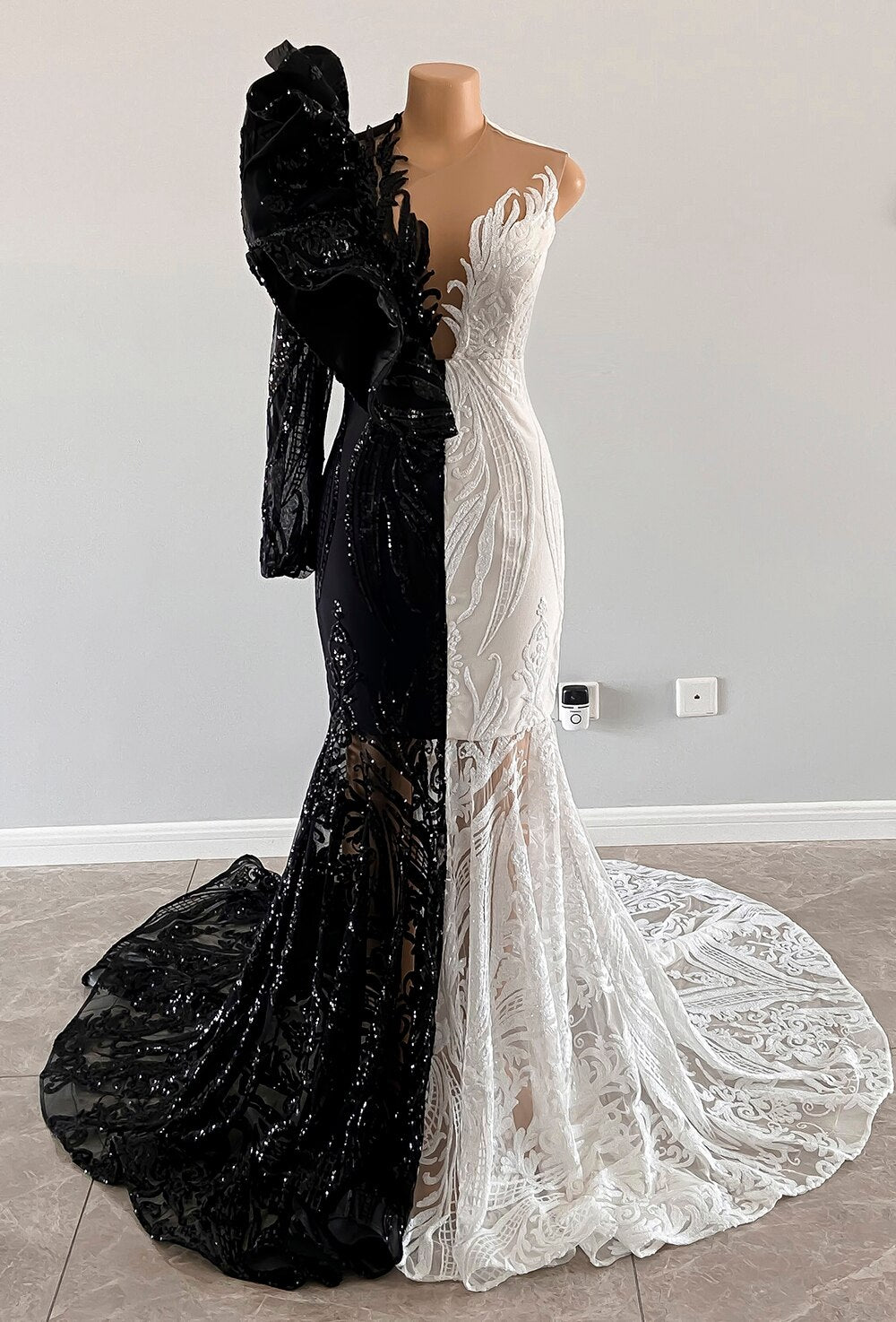 Prom Dresses  Mermaid Black And White Mix Color