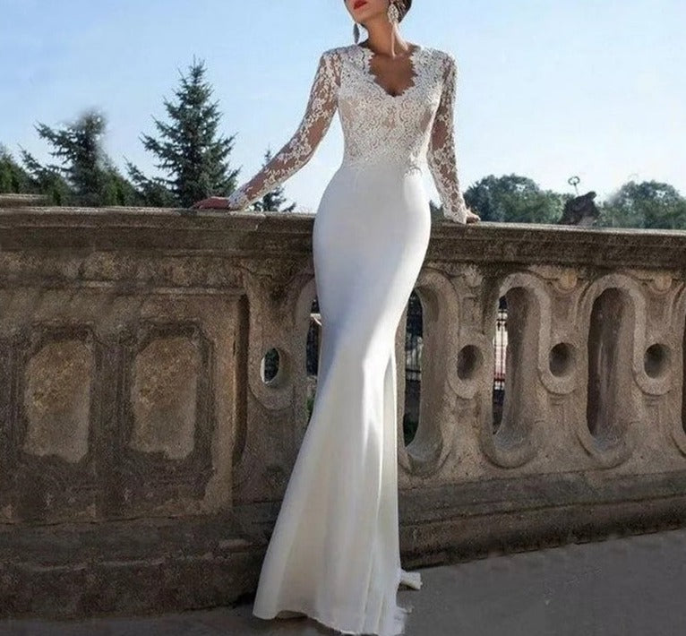 Lace Long Sleeve Mermaid Wedding Dresses With Train