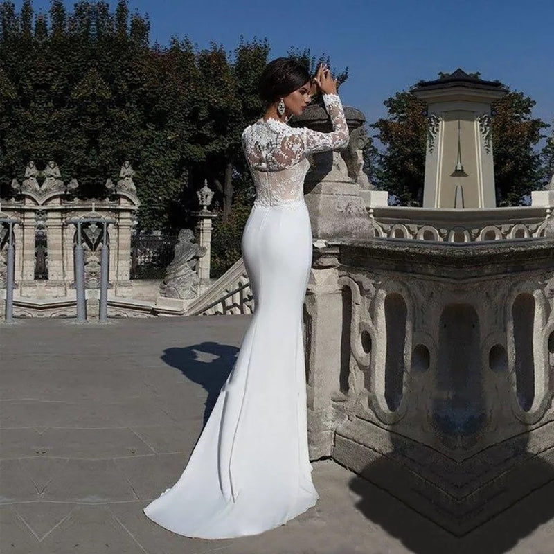 Lace Long Sleeve Mermaid Wedding Dresses With Train