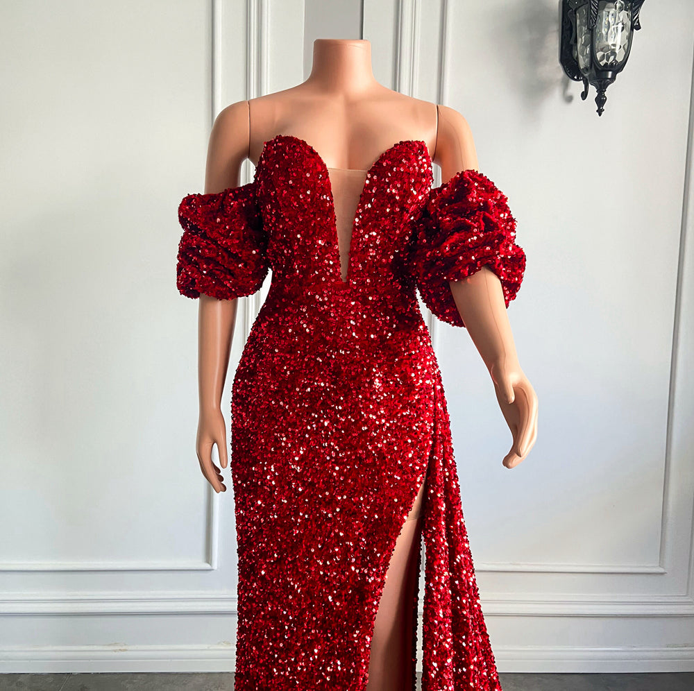 Long Red Prom Dresses 2022 Off The Shoulder High Slit