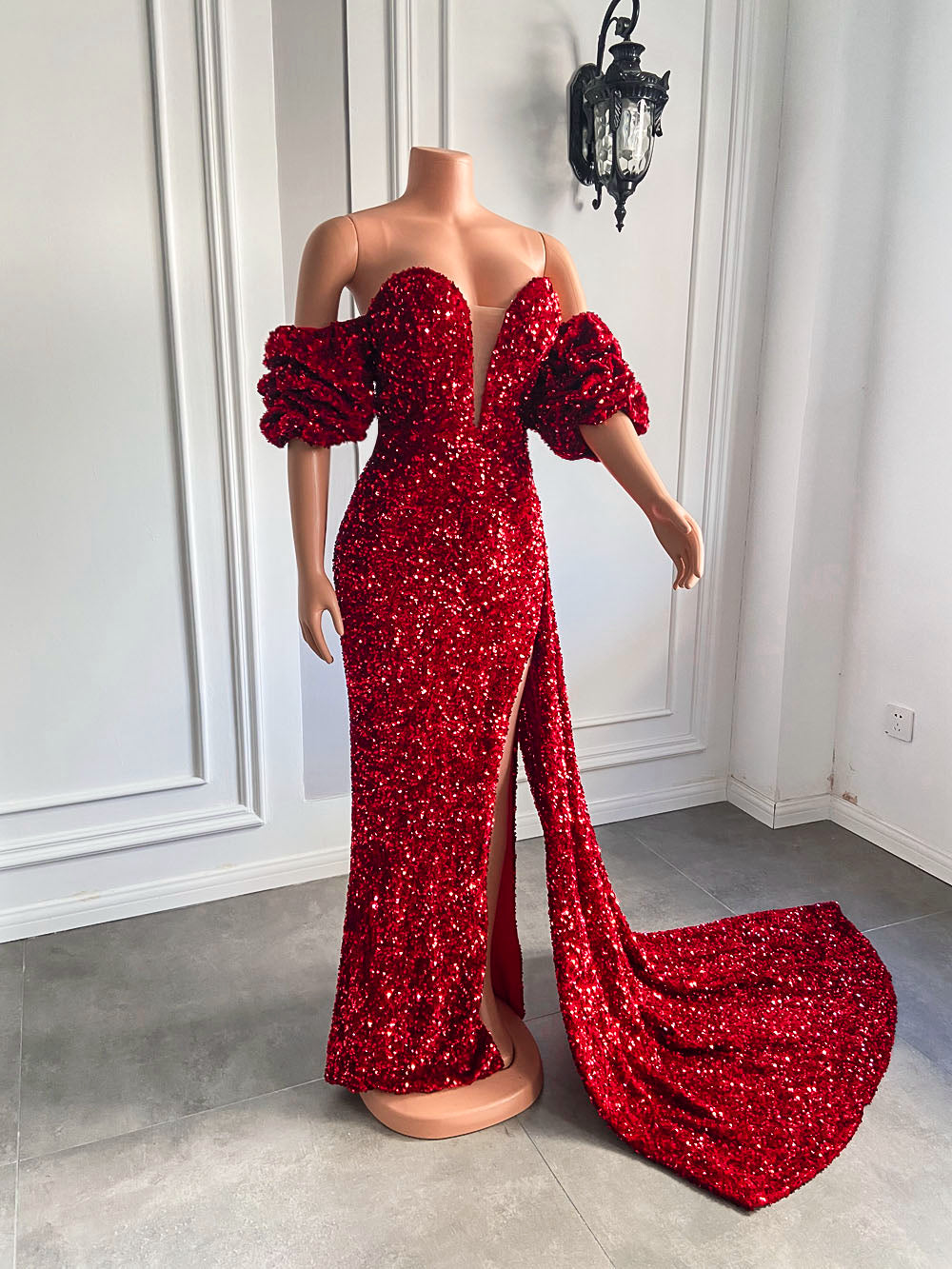 Long Red Prom Dresses 2022 Off The Shoulder High Slit