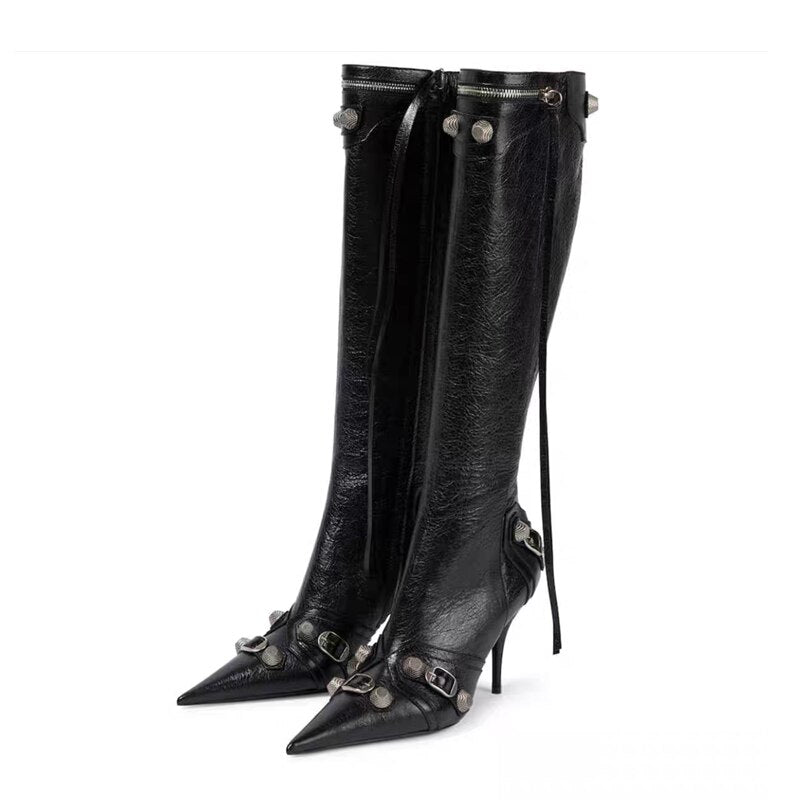 Metal Rivets Embellished Women's High Boots