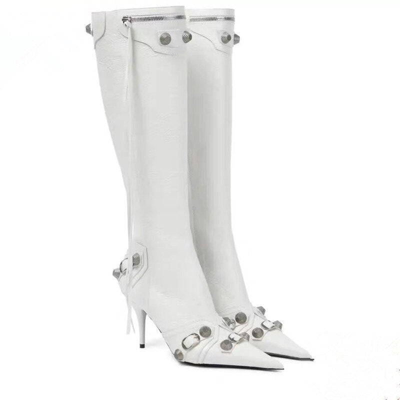 Metal Rivets Embellished Women's High Boots