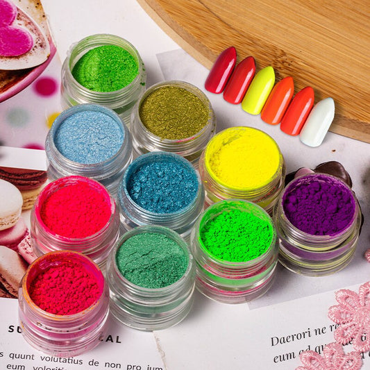 Neon Pigment Powder Fluorescent Nail Glitter Set Shinny