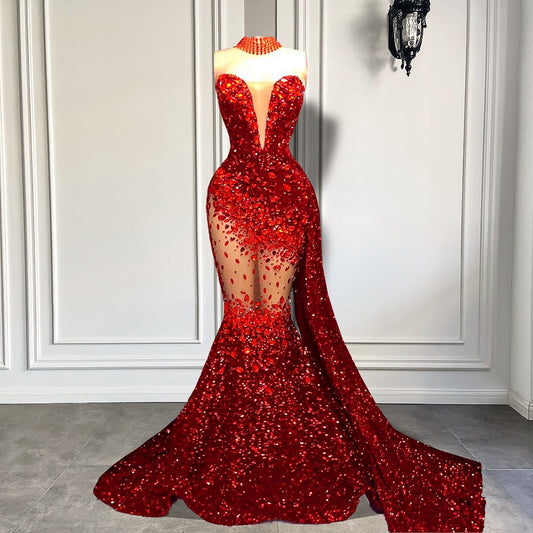 Sexy Mermaid Prom Dresses Sweetheart Crystals Gowns