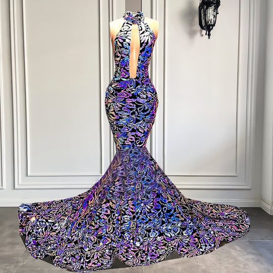 Sparkly Prom Dresses  Sexy Mermaid  Backless Velvet Sequin