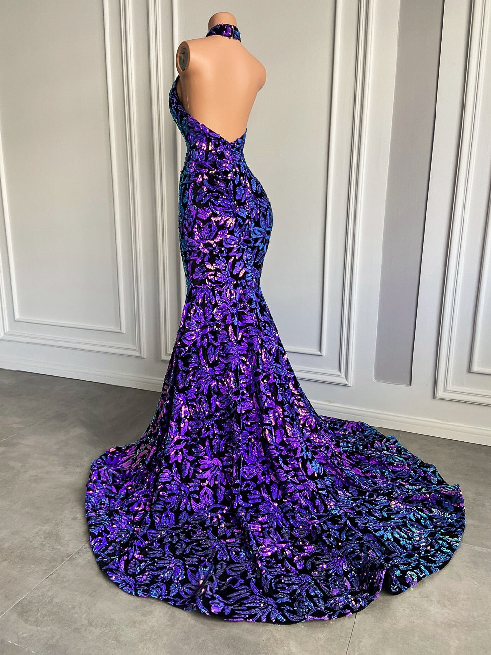 Sparkly Prom Dresses  Sexy Mermaid  Backless Velvet Sequin