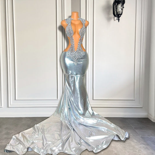 Sparkly Long Prom Dresses Mermaid Silver Gowns