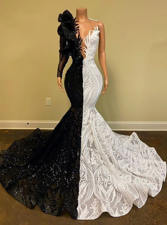 Prom Dresses  Mermaid Black And White Mix Color